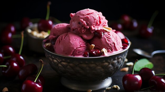 Kirsch-Amaretto-Eis in einem gemütlichen italienischen Bistro