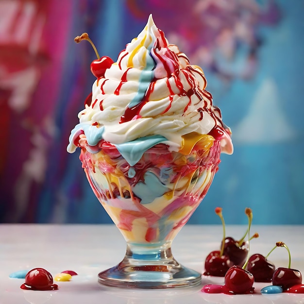 Kirsch- und Schokoladen-Eis dekorieren in Cup AI Generative