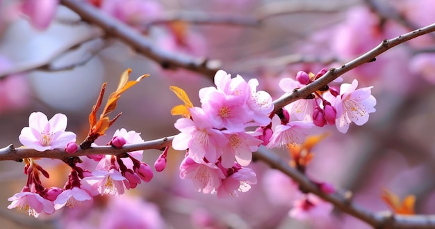 Kirschblüte in voller Blüte Kirschblüten in kleinen Büscheln auf einem Kirschbaumzweig, die ins Weiß übergehen. Geringe Schärfentiefe. Fokus auf die mittlere Blütenbüschel. Weicher Frühlings- und Sommerhintergrund, verträumt