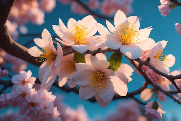 Kirschblüte Sakura-Blumen auf blauem Himmelshintergrund ai generativ