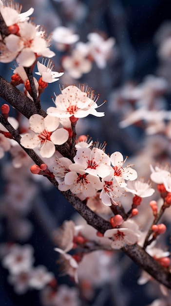 Kirschblüten aus nächster Nähe, japanische Blumen, KI-generiert