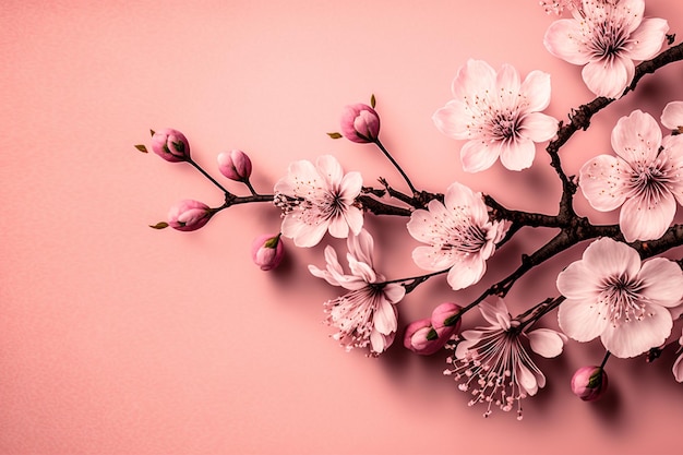 kirschblüten in voller blüte auf einem rosa hintergrundkopienraum