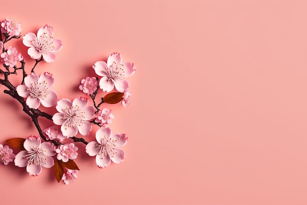 kirschblüten in voller blüte auf einem rosa hintergrundkopienraum