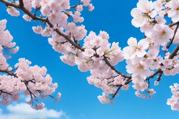 Foto kirschblüten mit weichem, verschwommenem hintergrund, hellrosa farbe, schöne blüte