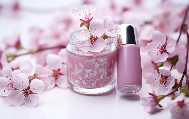 „Kirschblüten-Nagellack auf weißem Hintergrund“.