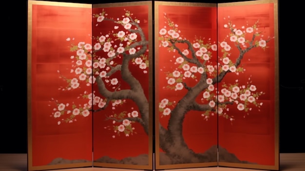 Kirschblüten oder Pflaumenblüten im Stil eines traditionellen japanischen Gemäldes