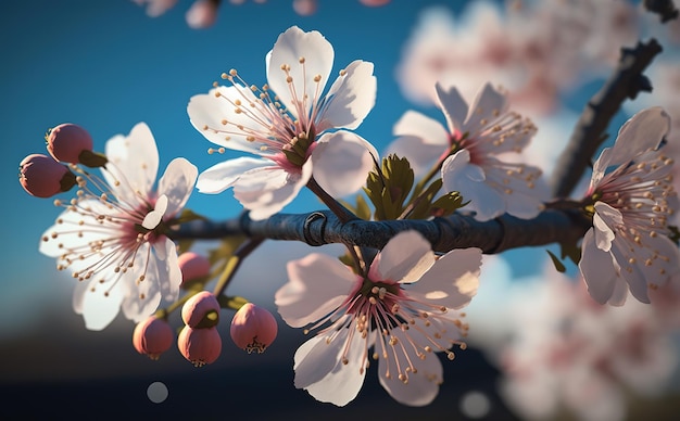 Kirschblüten sind voller Blüte mit Himmelshintergrund