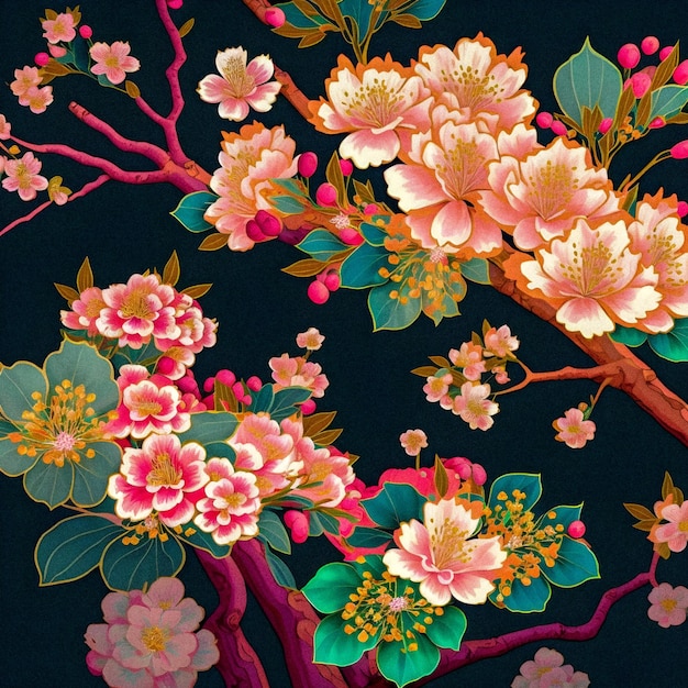 Kirschblütenbaum körnige Textur Vintage Illustartion