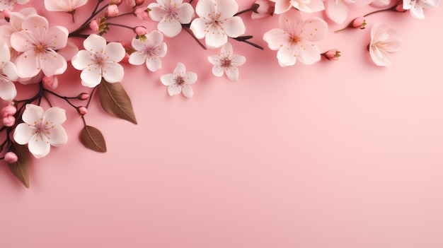 Kirschblütenzweig auf rosa Hintergrund mit Copy-Raum für Text