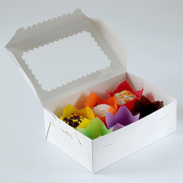 Kiste mit Tulpenformen, Süßwarenobjekt über weißem Hintergrund isoliert