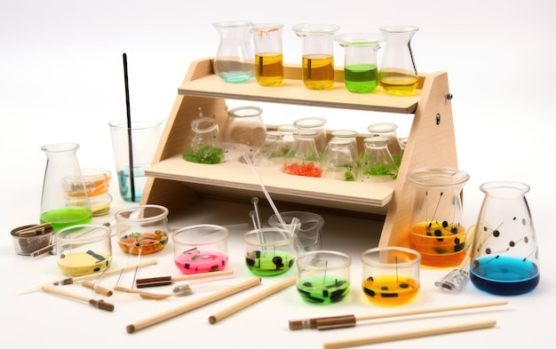 Foto kit de ferramentas de laboratório educacional em fundo branco