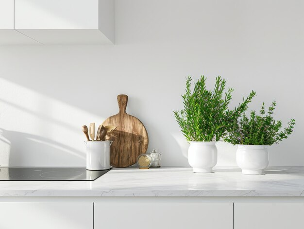 Kitche branco com indução e feixes de romário verde