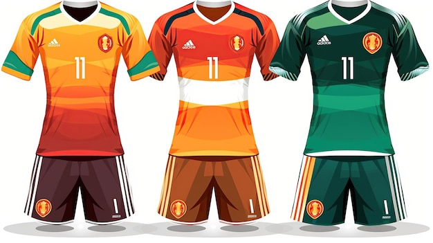 Kits de futebol, linhas vetoriais claras e grossas, estilo de página de coloração IA generativa