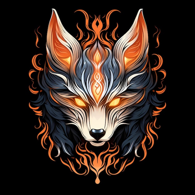 Kitsune-Maske-Tattoo-Design-Illustration