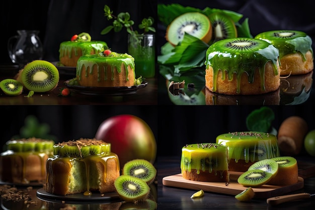 Kiwi Bolo Fruta Verde Sobremesa Torta De Geléia Verde Tarte De Kiwi Abstrata Ilustração IA Generativa