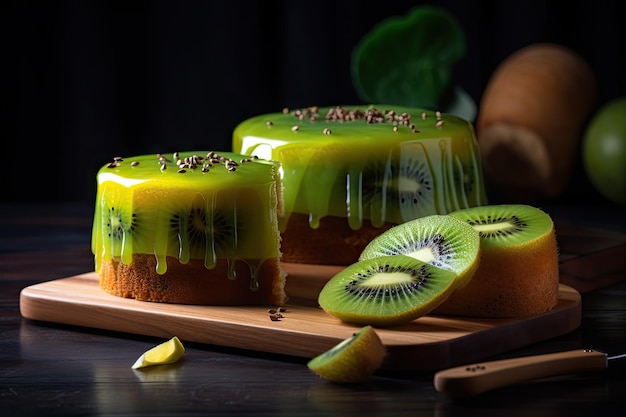 Kiwi Bolo Fruta Verde Sobremesa Torta De Geléia Verde Tarte De Kiwi Abstrata Ilustração IA Generativa