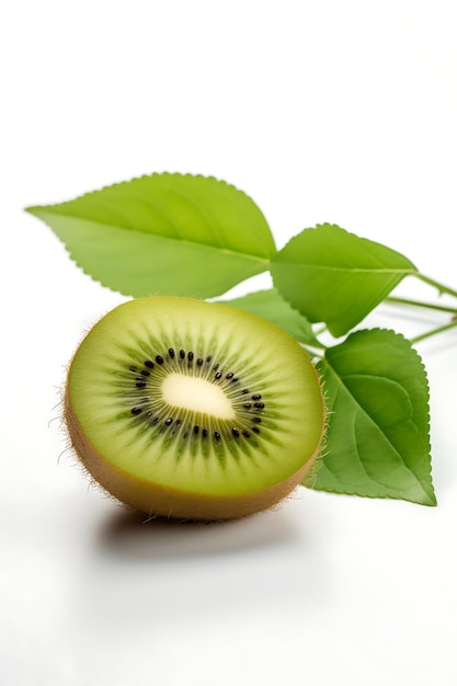 Kiwi com folha isolada em fundo branco