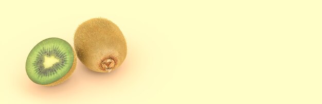 Kiwi em um fundo amarelo, ilustração 3D