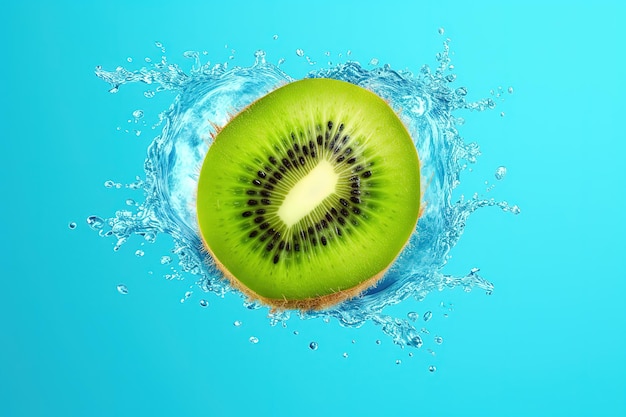 Un kiwi está en el agua con un chorrito de agua.