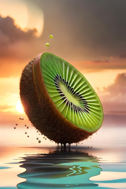 Un kiwi se está cortando por la mitad.