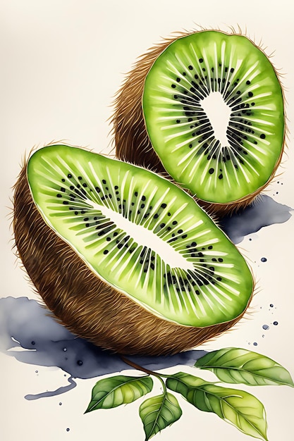 Foto kiwi fatiado em estilo aquarela