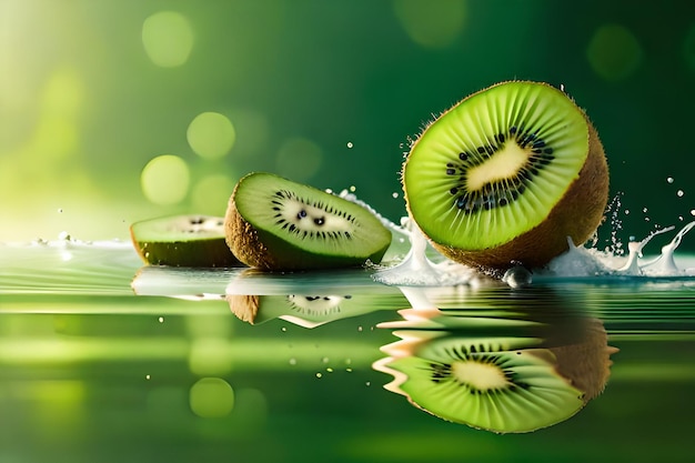 Kiwi en un fondo verde