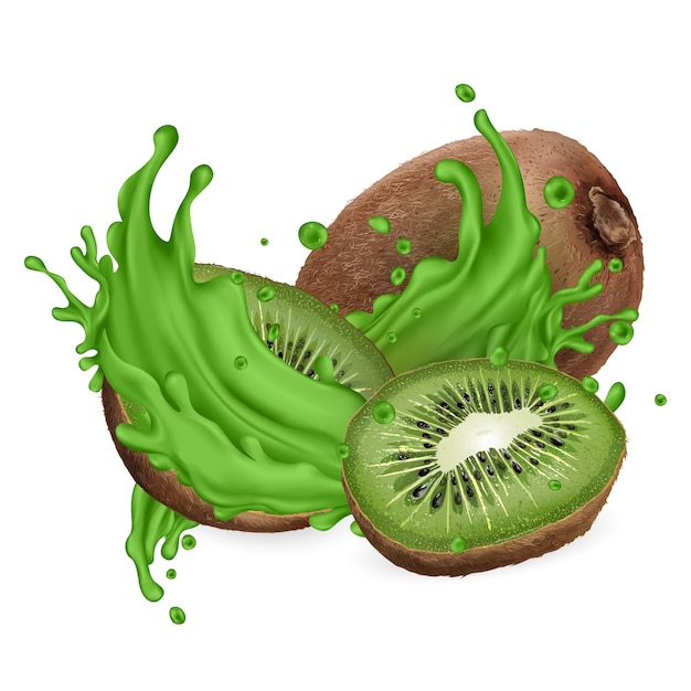 Kiwi fresco e respingos de suco verde