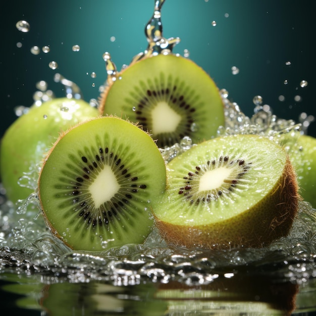 Kiwi fruta comida verde agua dulce rebanada saludable jugosa tropical aislado vitamina salpicadura