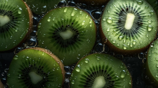 Kiwi con gotas de agua en la parte superior