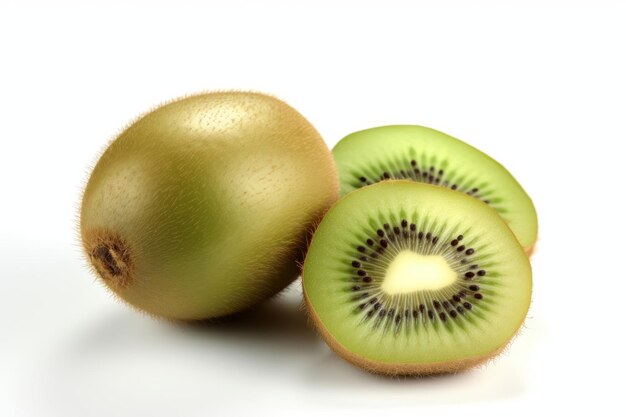 Foto kiwi jugoso sobre un fondo blanco.