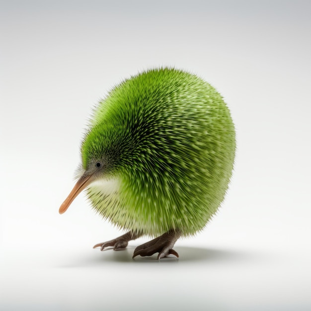 Un kiwi juguetón Una fotografía detallada de 8k Bokeh sobre un fondo blanco