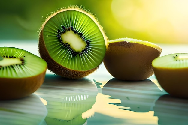 Kiwi en una mesa con un fondo verde