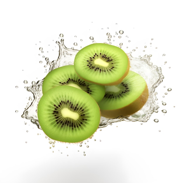 Kiwi refrescante em água vibrante Splash Bebida de frutas tropicais para hidratação de verão IA geradora