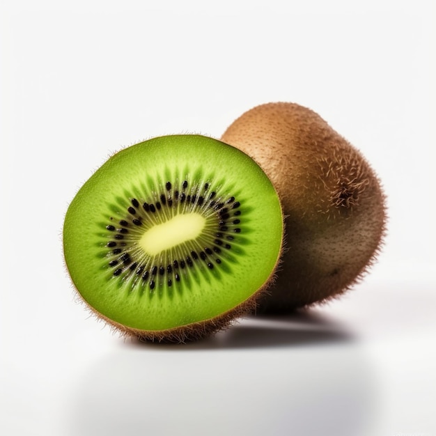 Un kiwi tiene un centro verde y la palabra kiwi en la parte inferior.