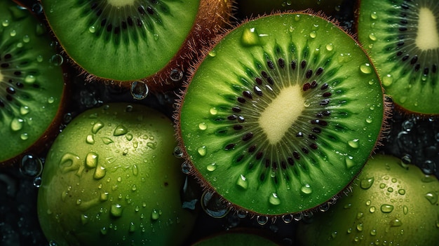 Kiwis com gotas de água no topo