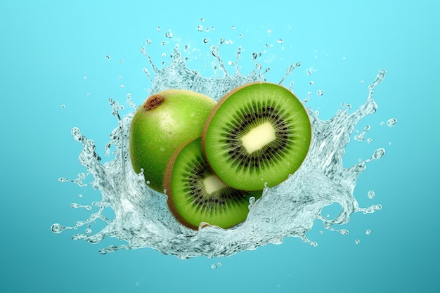 Kiwis em um respingo de água