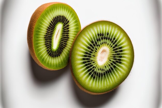 Kiwis enteros y en rodajas en primer plano aislado sobre un fondo blanco