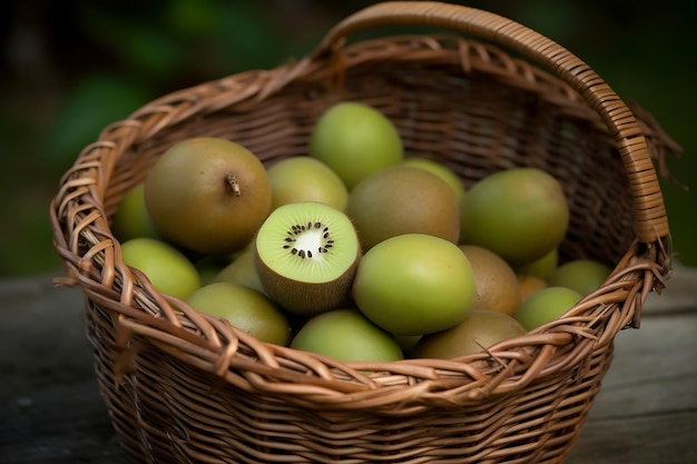 Kiwis frescos en una canasta Frutas de kiwi