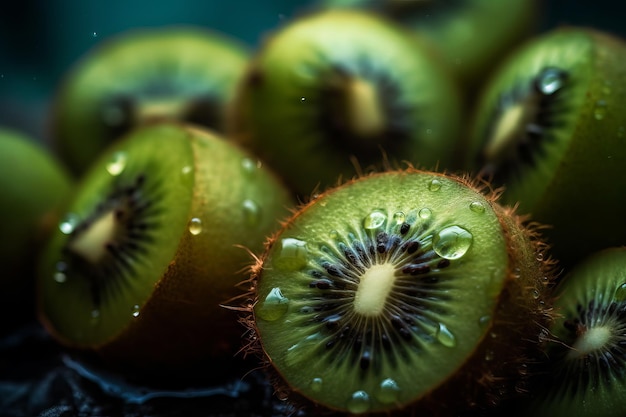 Kiwis mit Wassertropfen auf der Oberseite