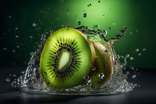 Kiwis na água com fundo verde