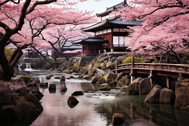 Kiyomizudera-Tempel mit Kirschblüten in Kyoto Japan KI generiert