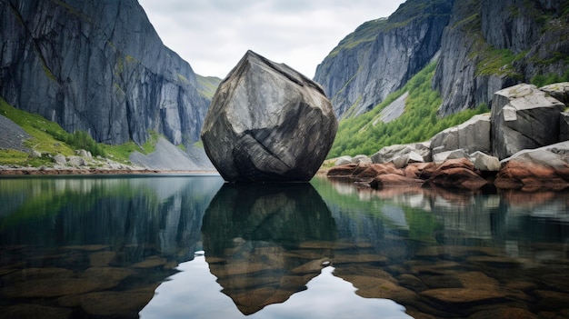 Los Kjeragbolten Noruega paisajes dramáticos suspendidos creados con tecnología de IA generativa