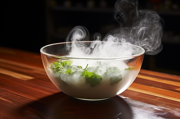 Foto klare suppenschüssel mit aufsteigendem dampf