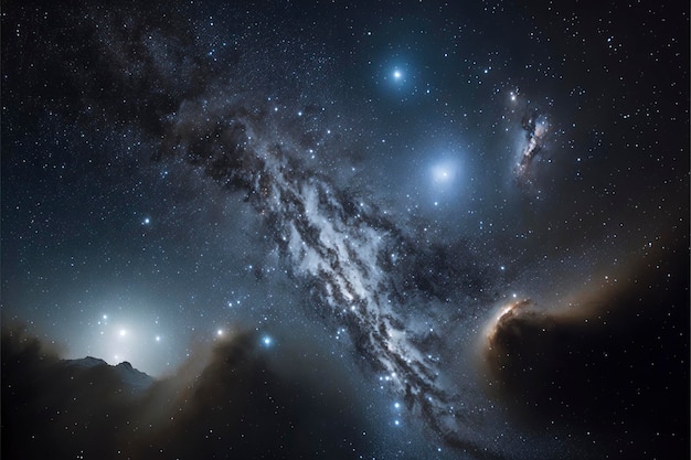 Klarer Nachthimmel mit Mustern aus Sternen und Galaxien