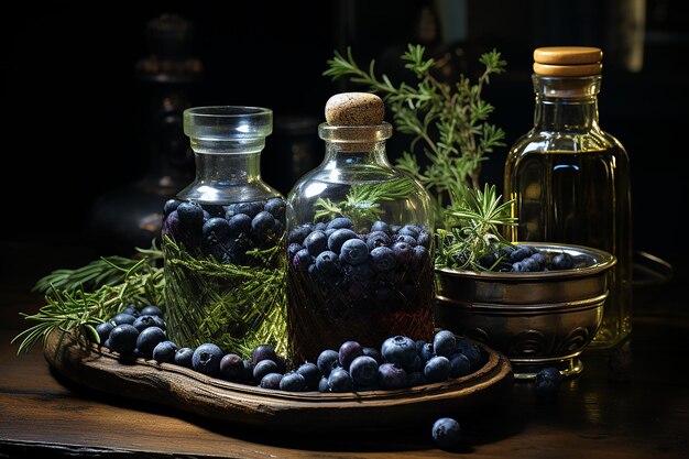 Klares alkoholisches Getränk aus Wacholderbeeren