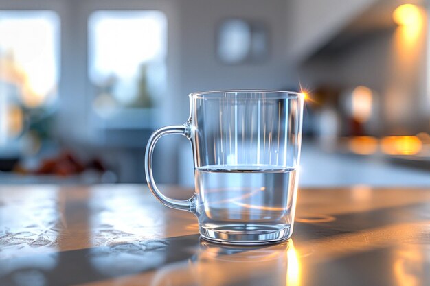 Klares Glas Wasser auf der modernen Küchenplatte