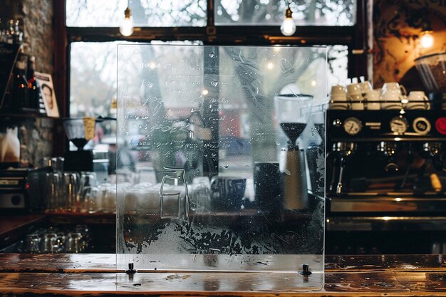 Foto klares leeres plakat mit hintergrund eines cafés