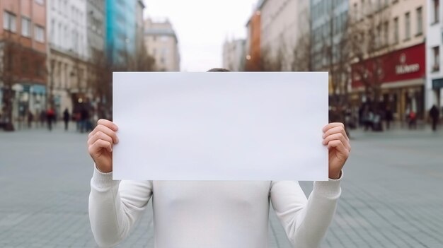 Foto klares papierblatt in den händen auf der straße