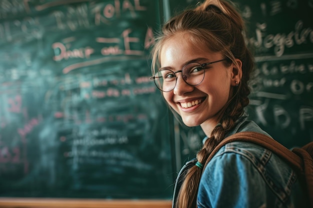 Klassenlehrer steht an der Tafel