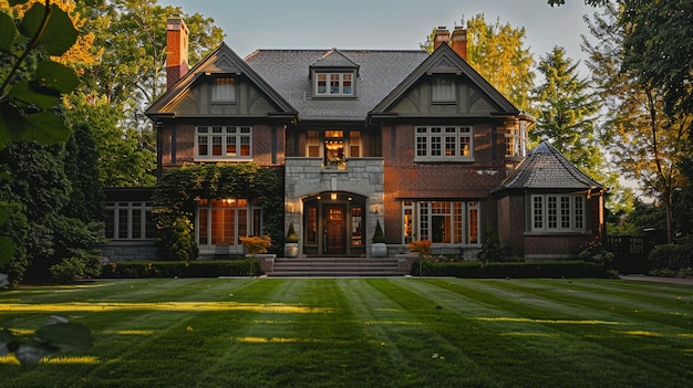 Foto klassische architektur zeitloses haus äußeres mit gepflegtem rasen